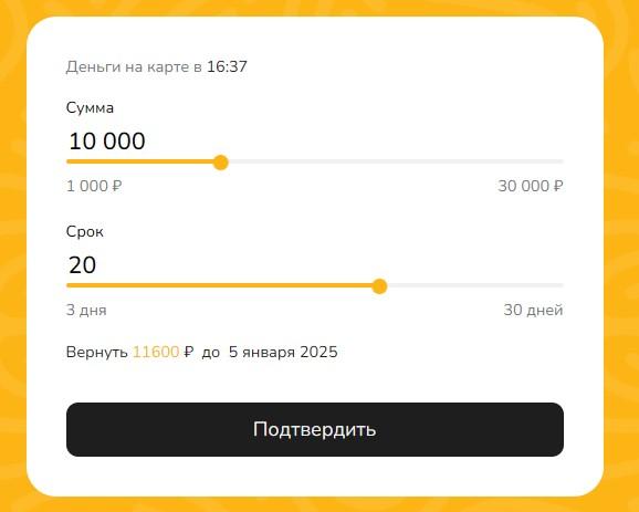 калькулятор займа BunnyMoney