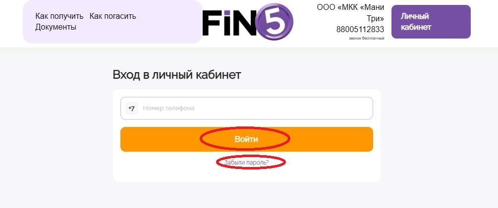 личный кабинет МФО FinFive
